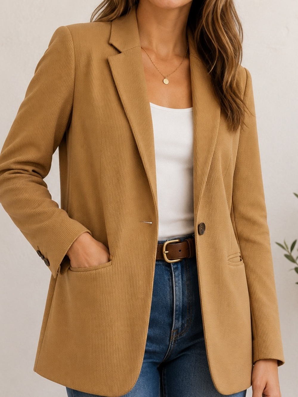 Court & Rowe Camel Textured Knit Blazer Jacket One Button Pockets Size M